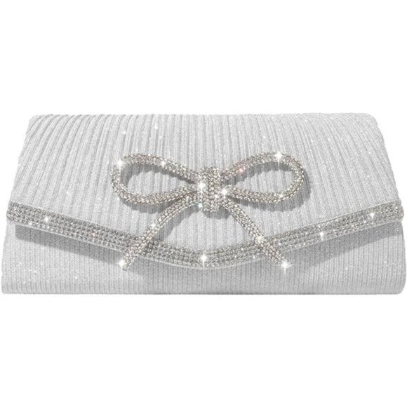 Handbags - SH Glitter Clutch Purses for Women Elegant Bow Evening Bag Dressy Wedding